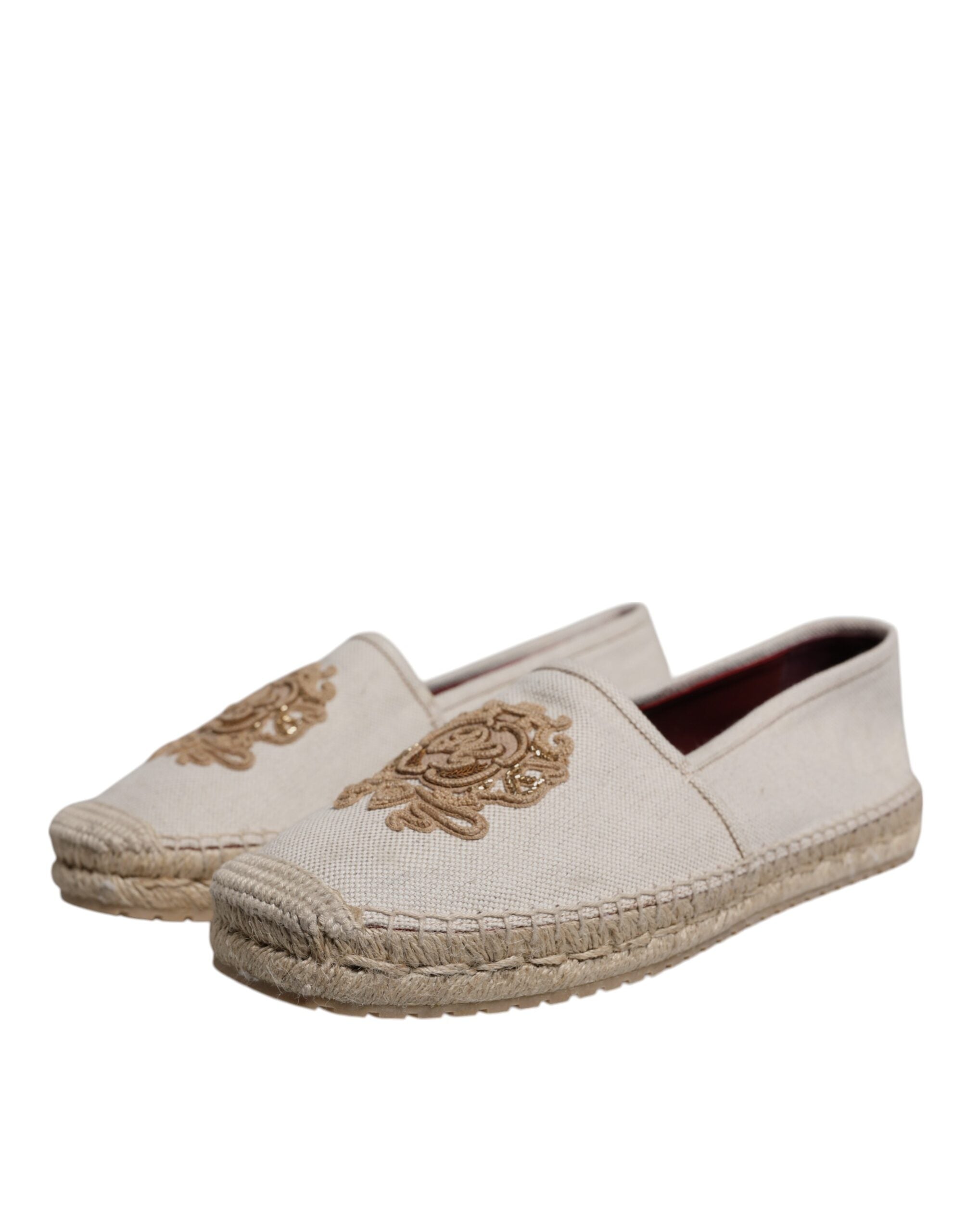 Dolce & Gabbana Beige Canvas Embroidered Slip On Espadrilles Shoes -   -  Dolce & Gabbana.