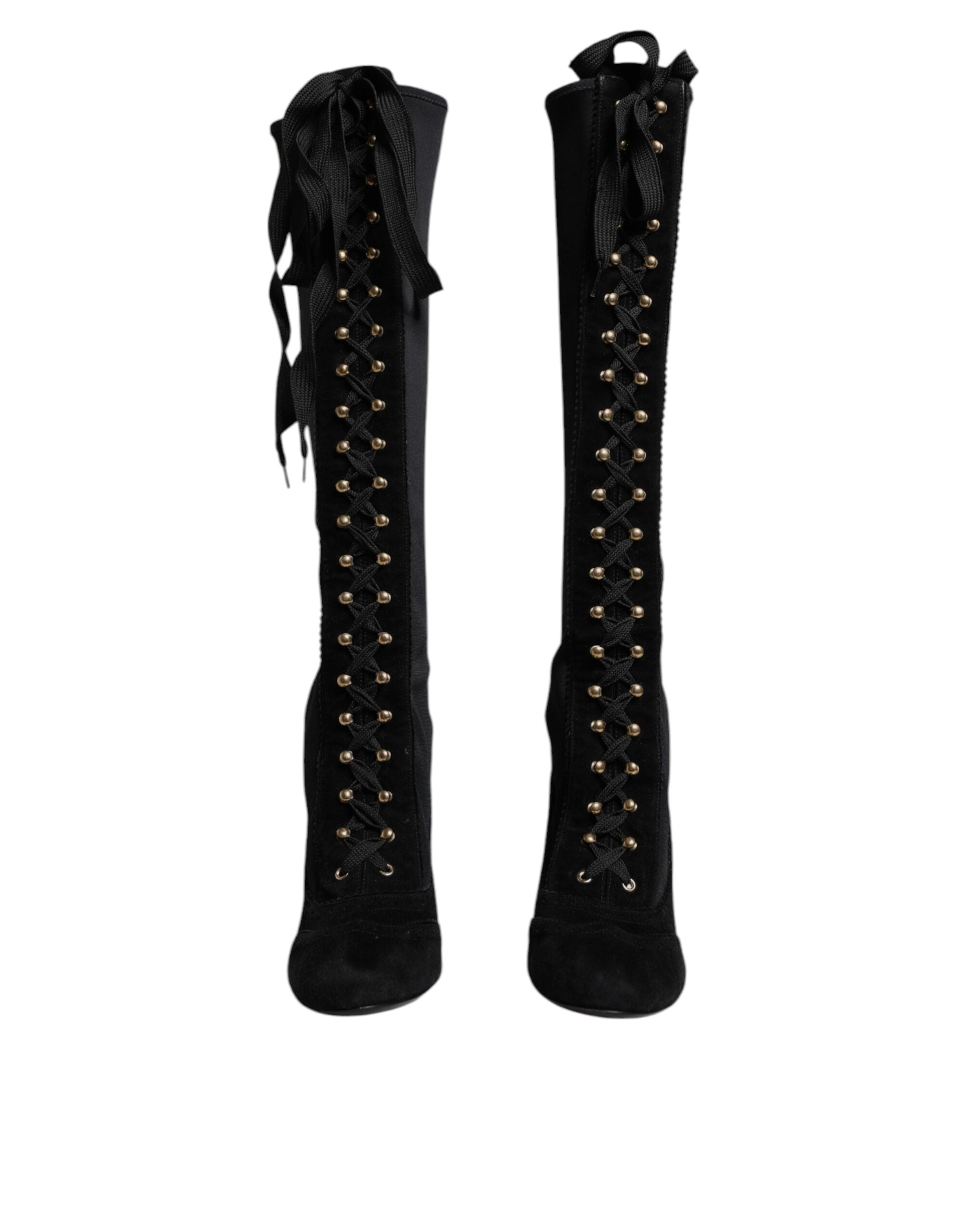 Dolce & Gabbana Black Lace Up Heels High Boots Shoes -   -  Dolce & Gabbana.