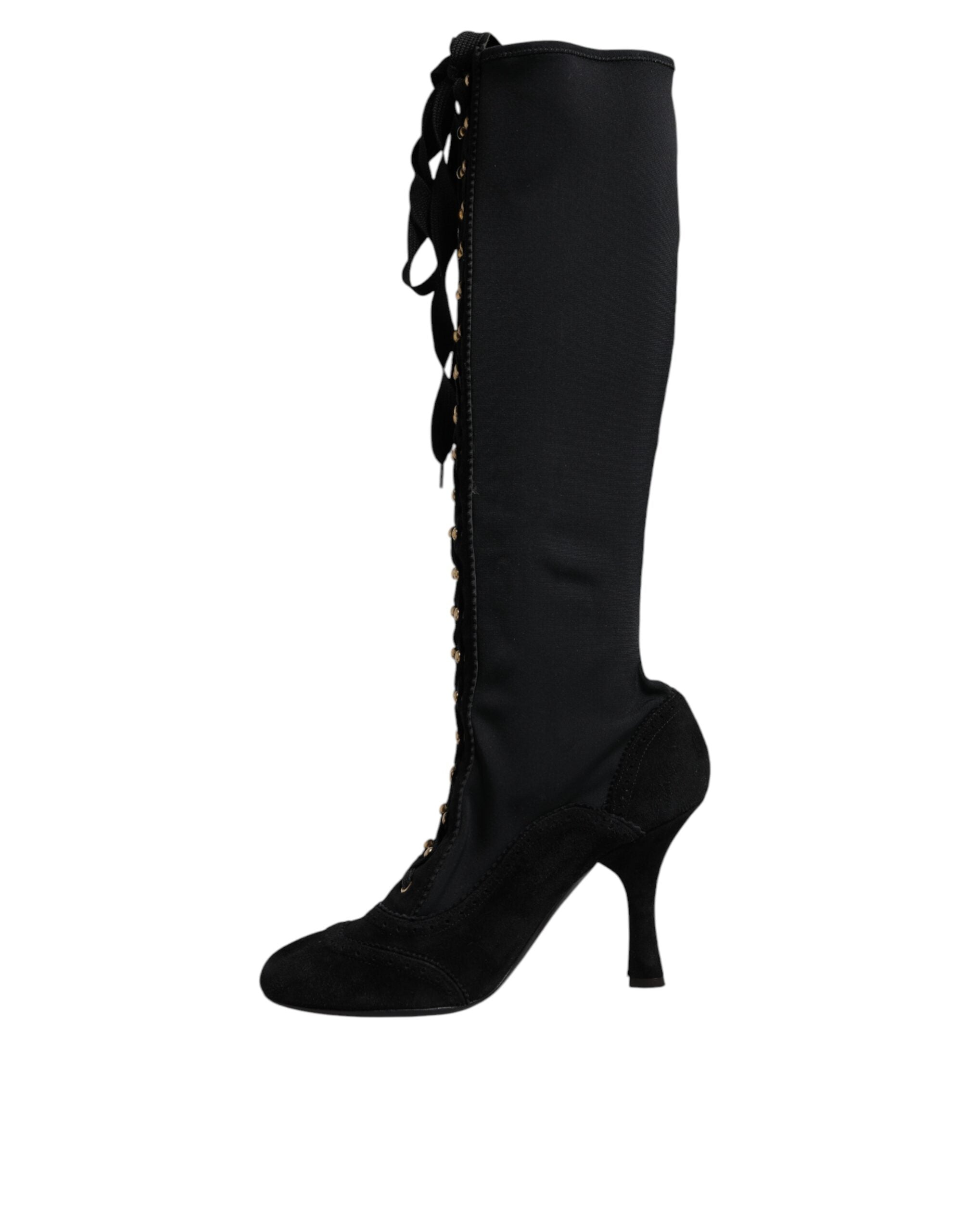 Dolce & Gabbana Black Lace Up Heels High Boots Shoes -   -  Dolce & Gabbana.
