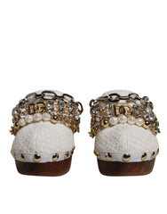Dolce & Gabbana White Raffia Clogs Bejeweled Chain Sandals Shoes -   -  Dolce & Gabbana.
