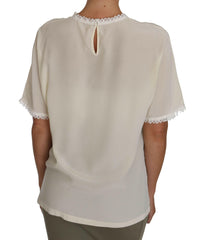 Dolce & Gabbana White Cream Silk Lace Top Blouse T-Shirt -   -  Dolce & Gabbana.