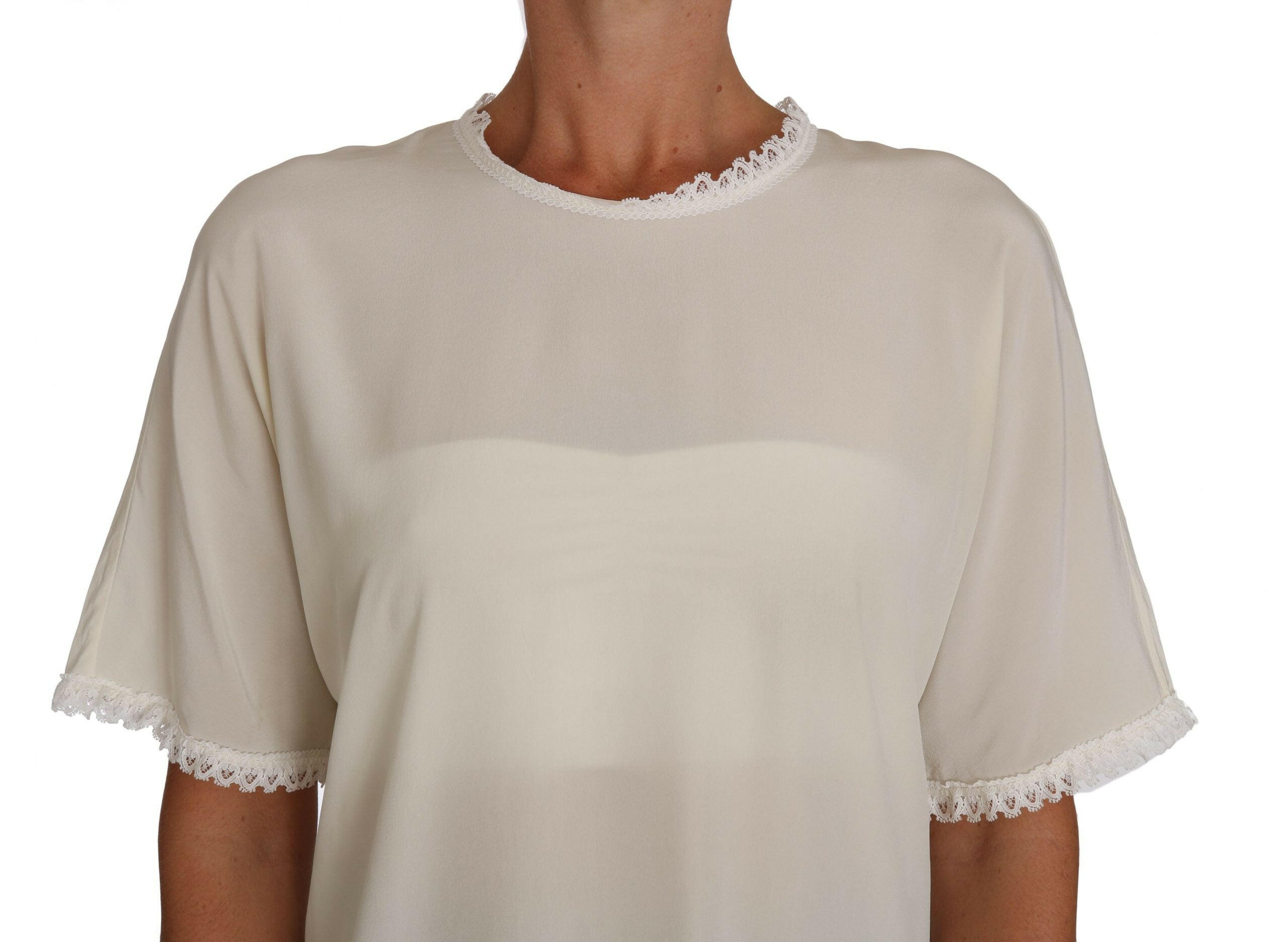 Dolce & Gabbana White Cream Silk Lace Top Blouse T-Shirt -   -  Dolce & Gabbana.