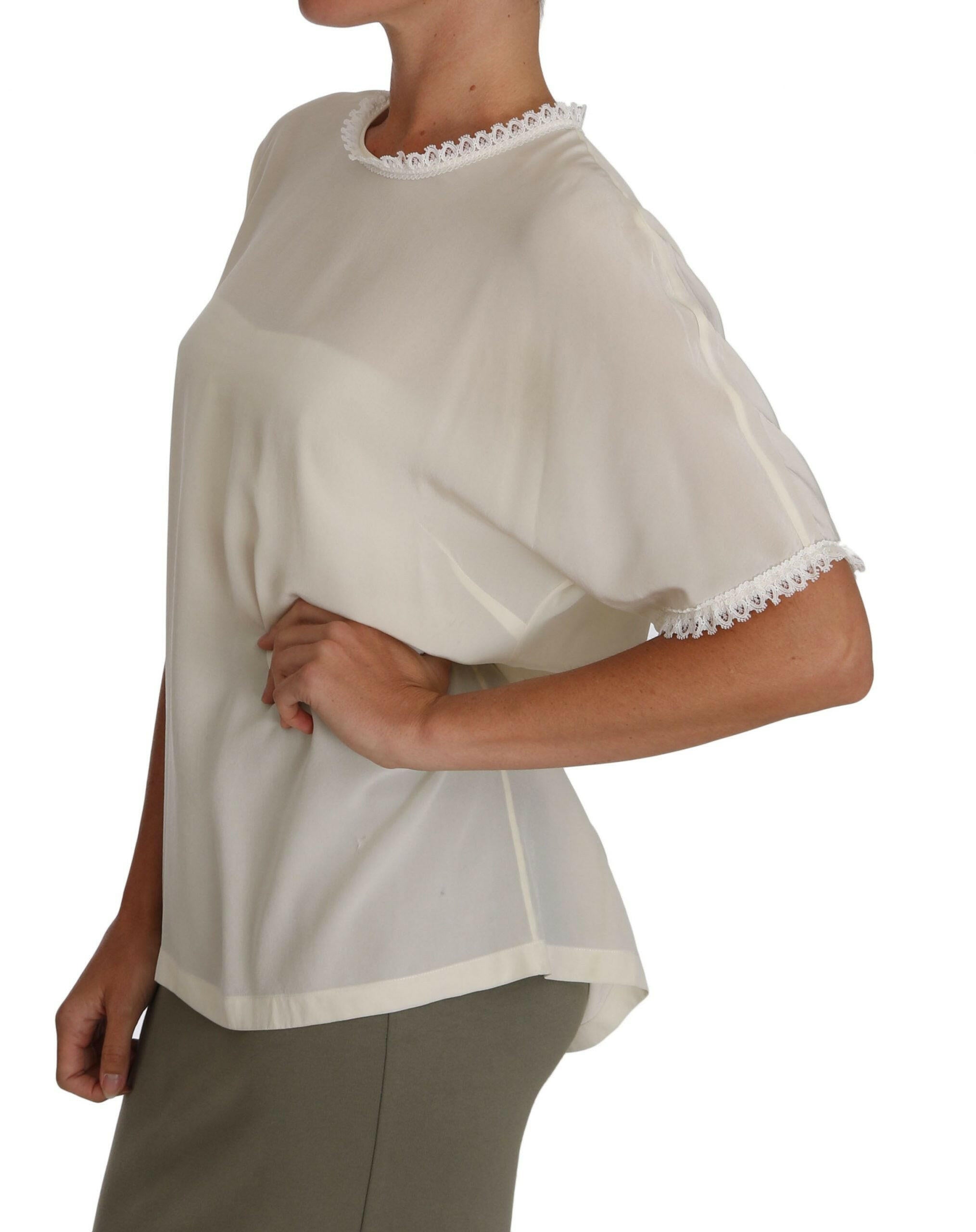 Dolce & Gabbana White Cream Silk Lace Top Blouse T-Shirt -   -  Dolce & Gabbana.