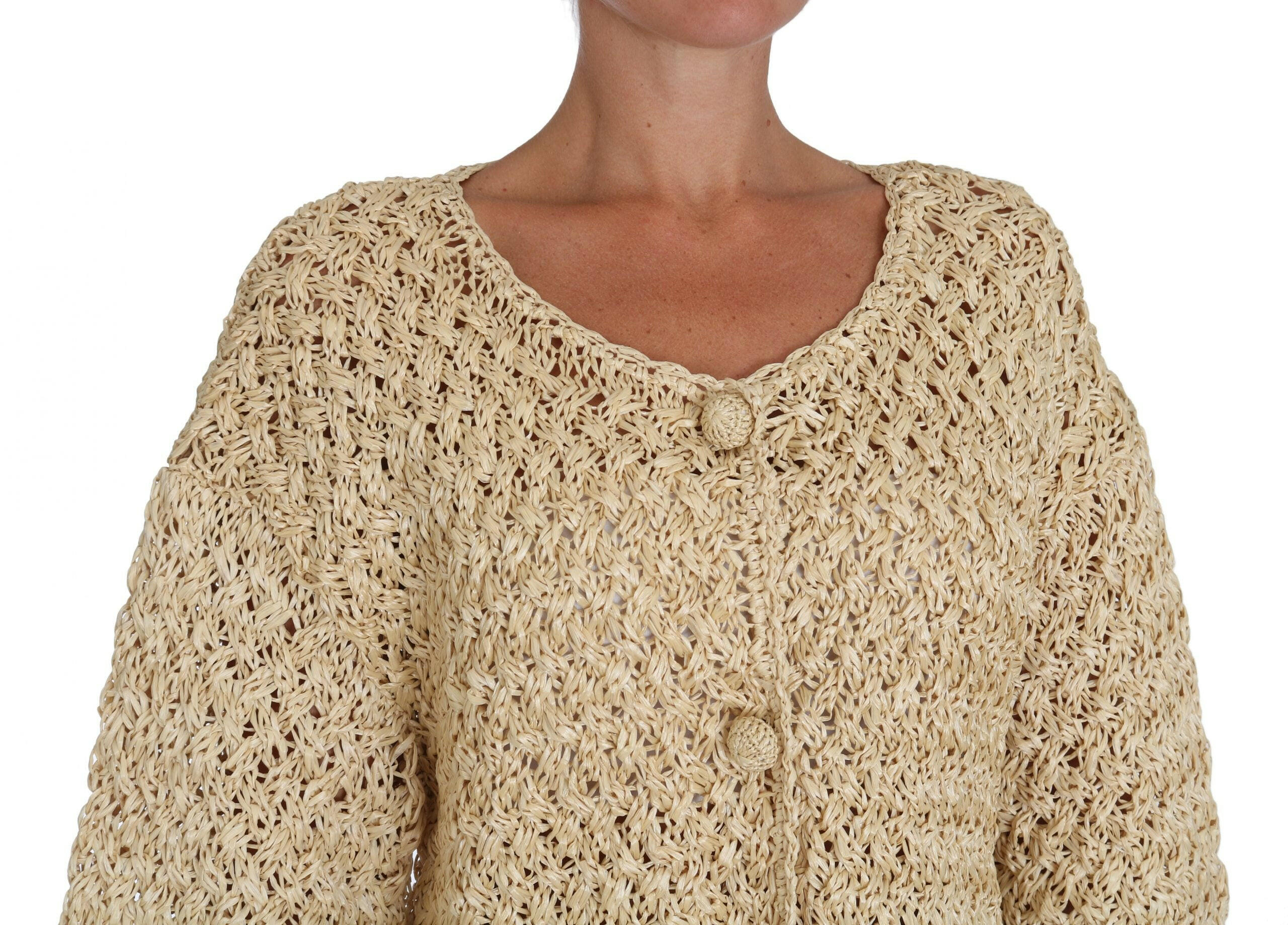 Dolce & Gabbana Beige Cardigan Crochet Knitted Raffia Sweater -   -  Dolce & Gabbana.