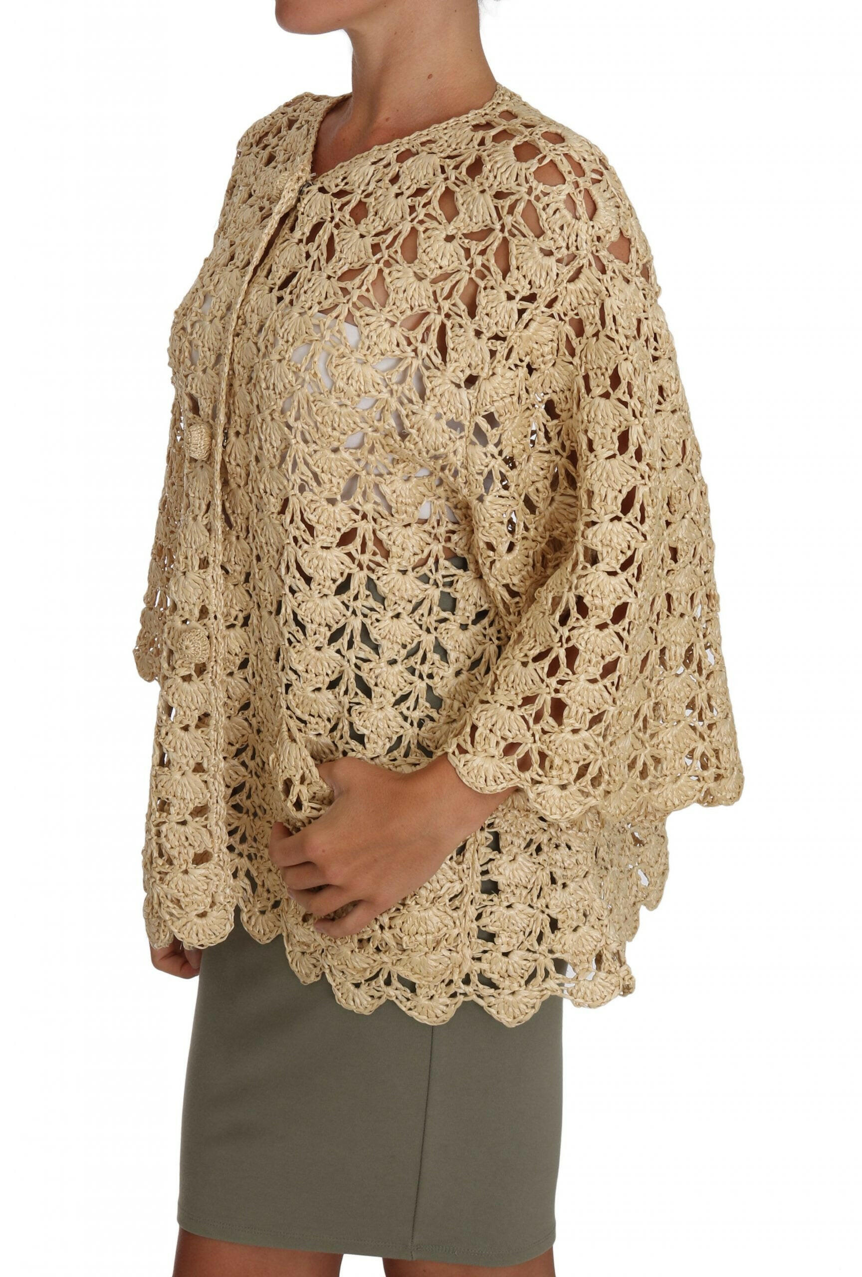 Dolce & Gabbana Beige Cardigan Crochet Knitted Raffia Sweater -   -  Dolce & Gabbana.