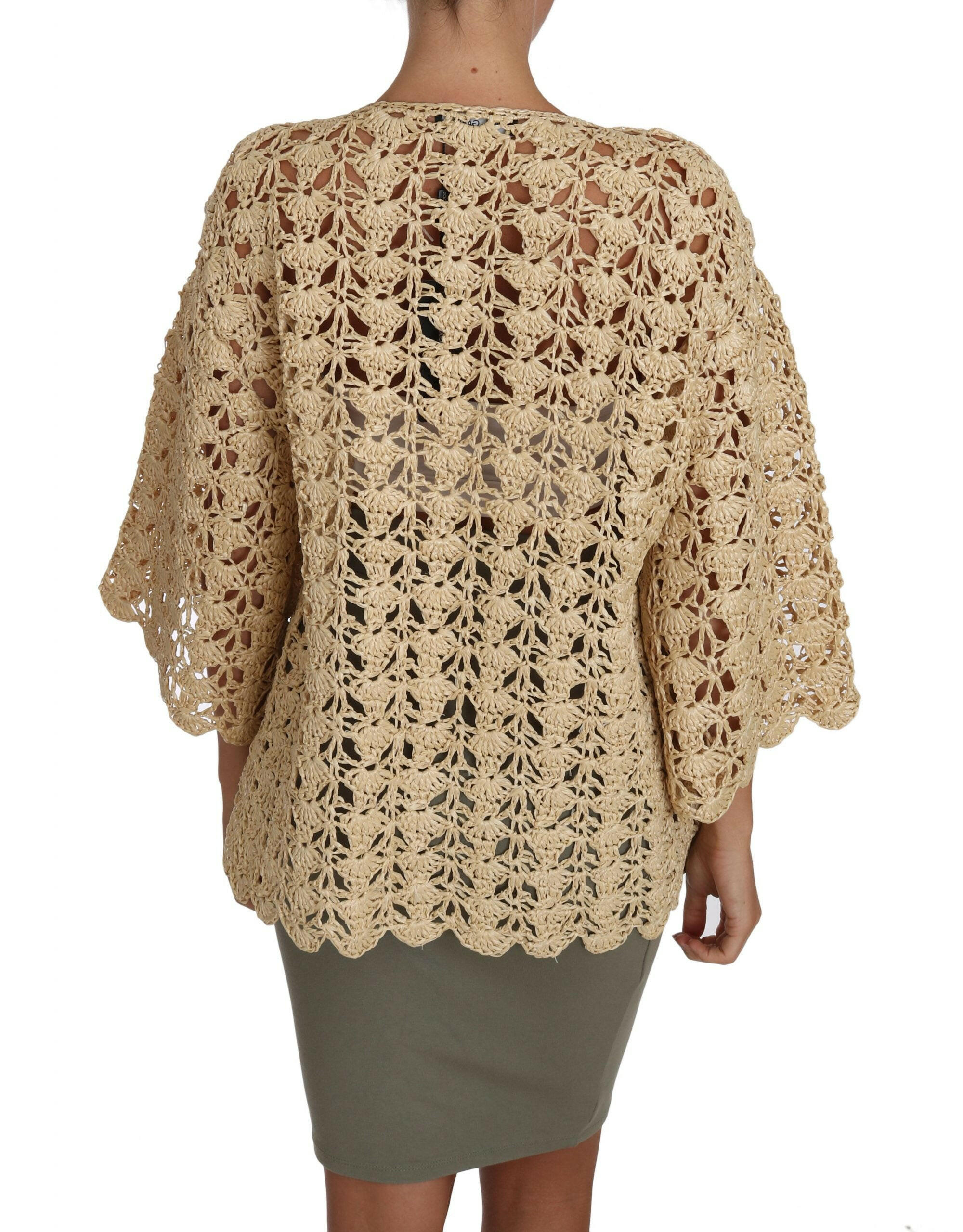 Dolce & Gabbana Beige Cardigan Crochet Knitted Raffia Sweater -   -  Dolce & Gabbana.