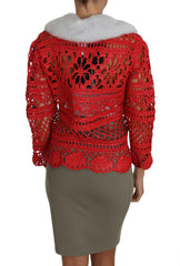 Dolce & Gabbana Red Cardigan Crochet Knit Raffia Sweater -   -  Dolce & Gabbana.