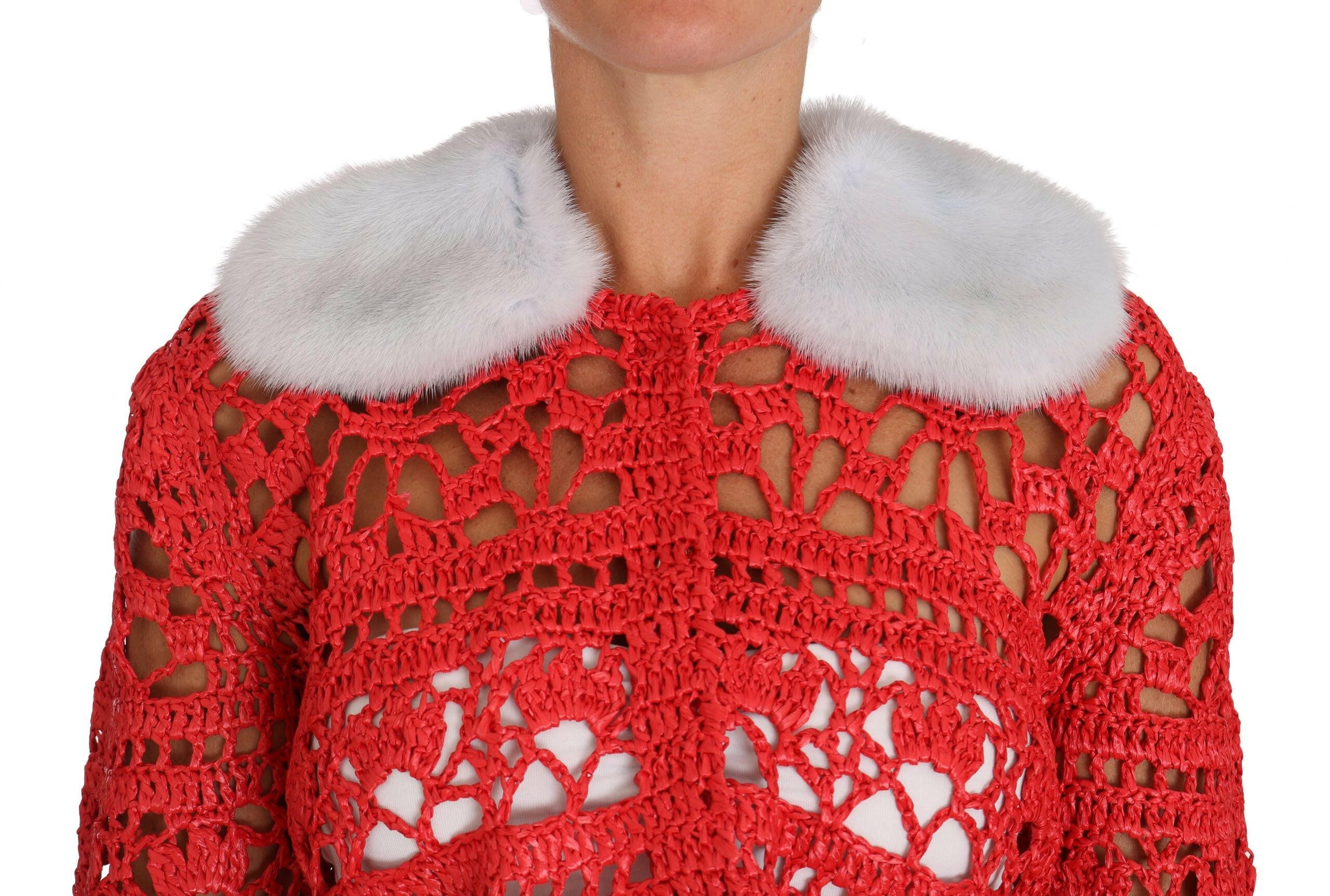 Dolce & Gabbana Red Cardigan Crochet Knit Raffia Sweater -   -  Dolce & Gabbana.