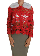 Dolce & Gabbana Red Cardigan Crochet Knit Raffia Sweater -   -  Dolce & Gabbana.