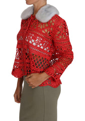 Dolce & Gabbana Red Cardigan Crochet Knit Raffia Sweater -   -  Dolce & Gabbana.