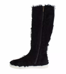 Dolce & Gabbana Black Xiangao Lamb Fur Leather Boots Shoes -   -  Dolce & Gabbana.
