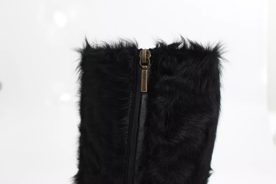 Dolce & Gabbana Black Xiangao Lamb Fur Leather Boots Shoes -   -  Dolce & Gabbana.