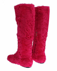 Dolce & Gabbana Pink Lamb Fur Leather Flat Boots Shoes -   -  Dolce & Gabbana.
