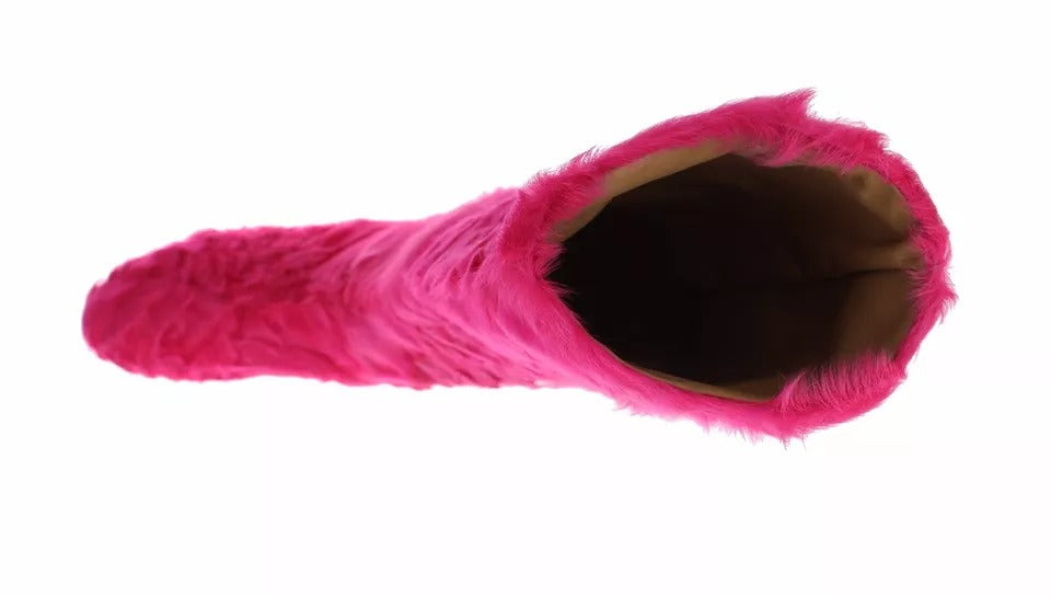 Dolce & Gabbana Pink Lamb Fur Leather Flat Boots Shoes -   -  Dolce & Gabbana.