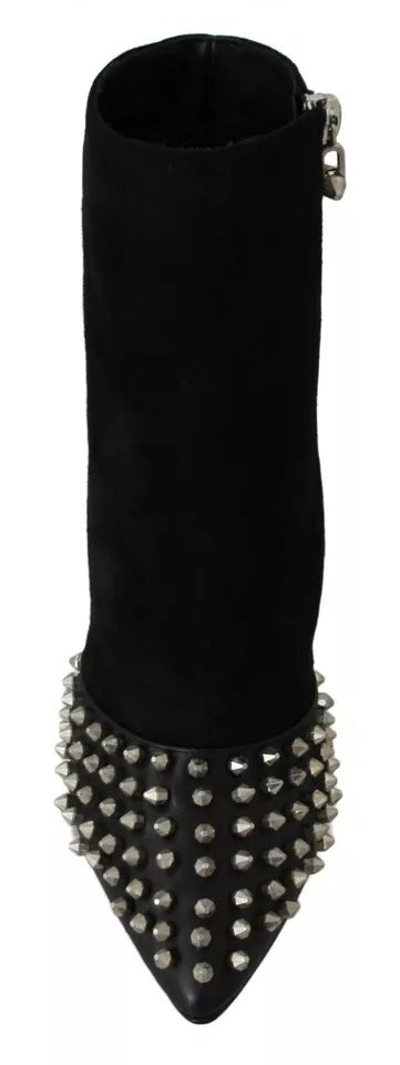 Philipp Plein Black Suede Studded Heels Ankle Boots Shoes -   -  Philipp Plein.