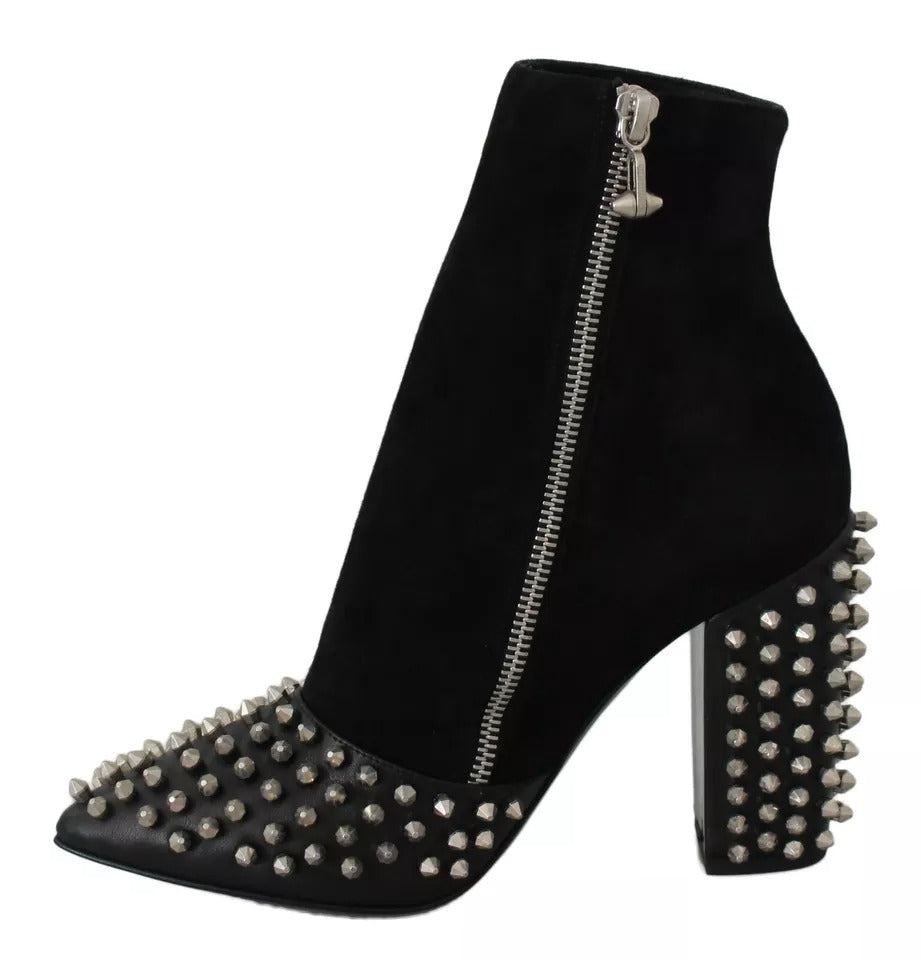 Philipp Plein Black Suede Studded Heels Ankle Boots Shoes -   -  Philipp Plein.