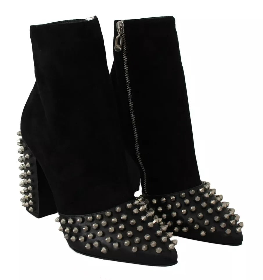 Philipp Plein Black Suede Studded Heels Ankle Boots Shoes -   -  Philipp Plein.