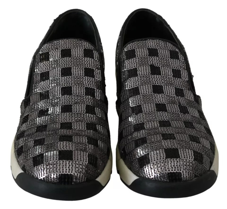 PINKO Silver Black Slip-on Sequence Design Sneakers Shoes -   -  PINKO.