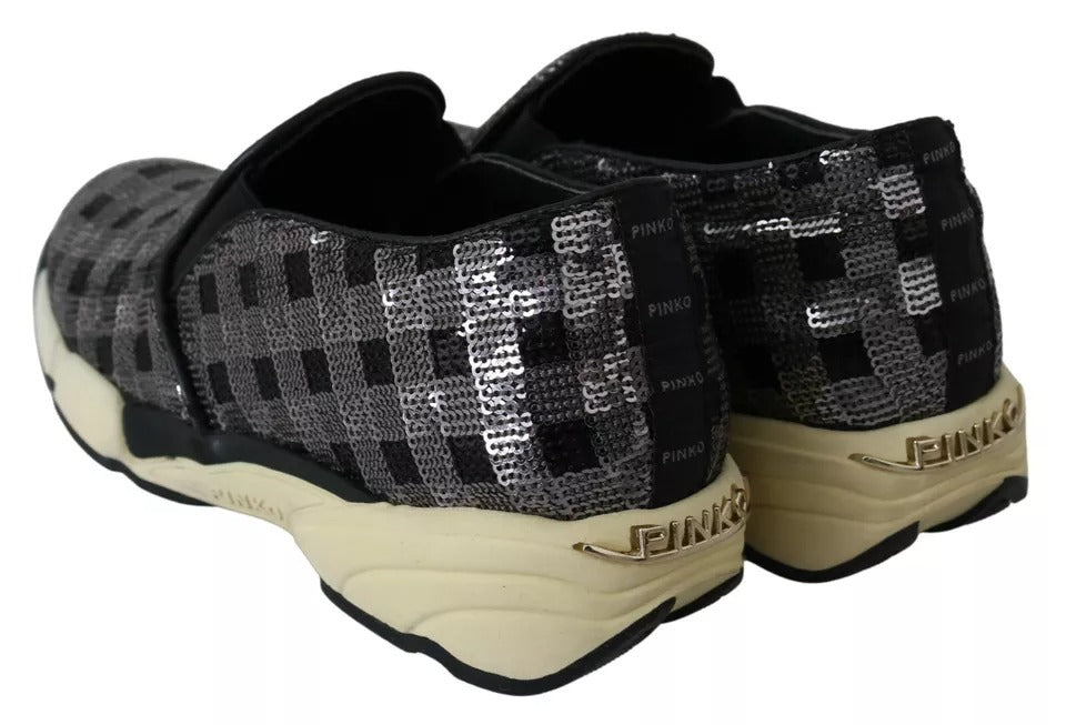 PINKO Silver Black Slip-on Sequence Design Sneakers Shoes -   -  PINKO.