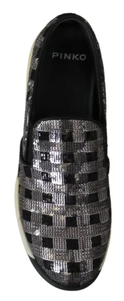 PINKO Silver Black Slip-on Sequence Design Sneakers Shoes -   -  PINKO.