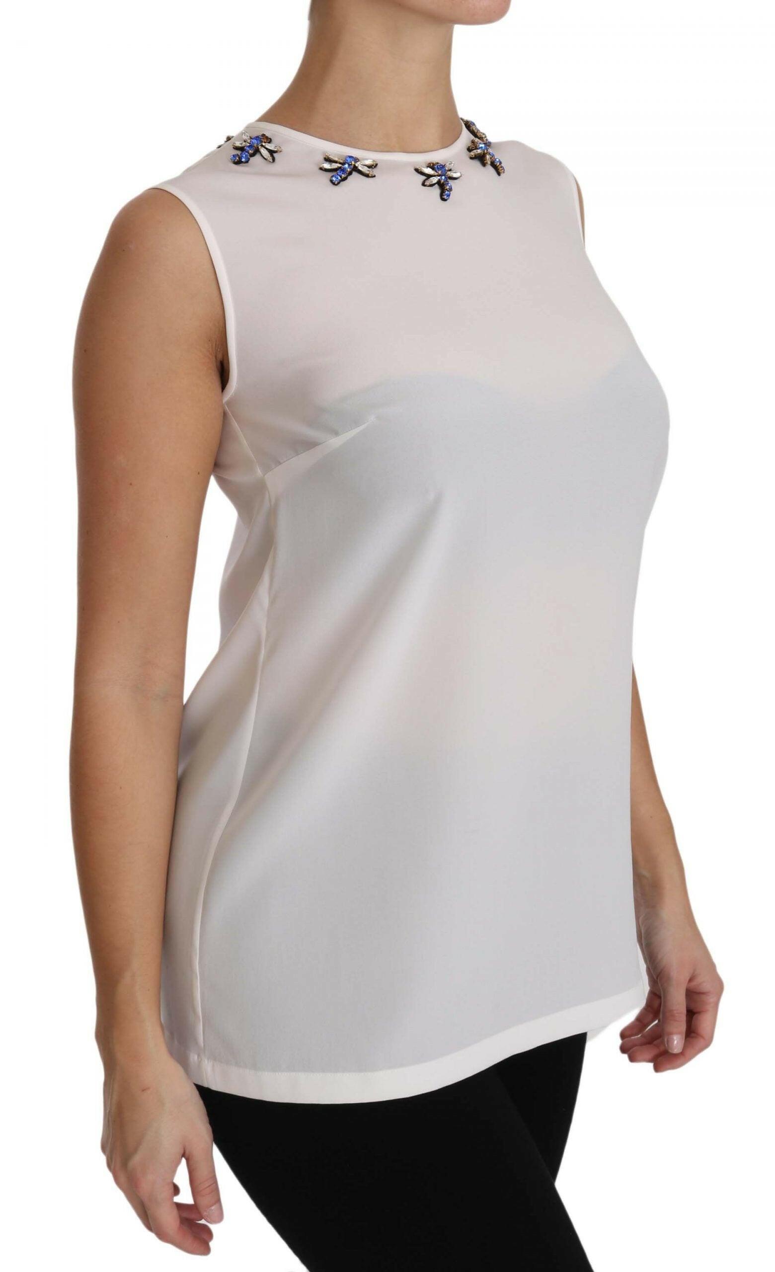 Dolce & Gabbana White Silk Embellished Crystal Dragonfly Top -   -  Dolce & Gabbana.