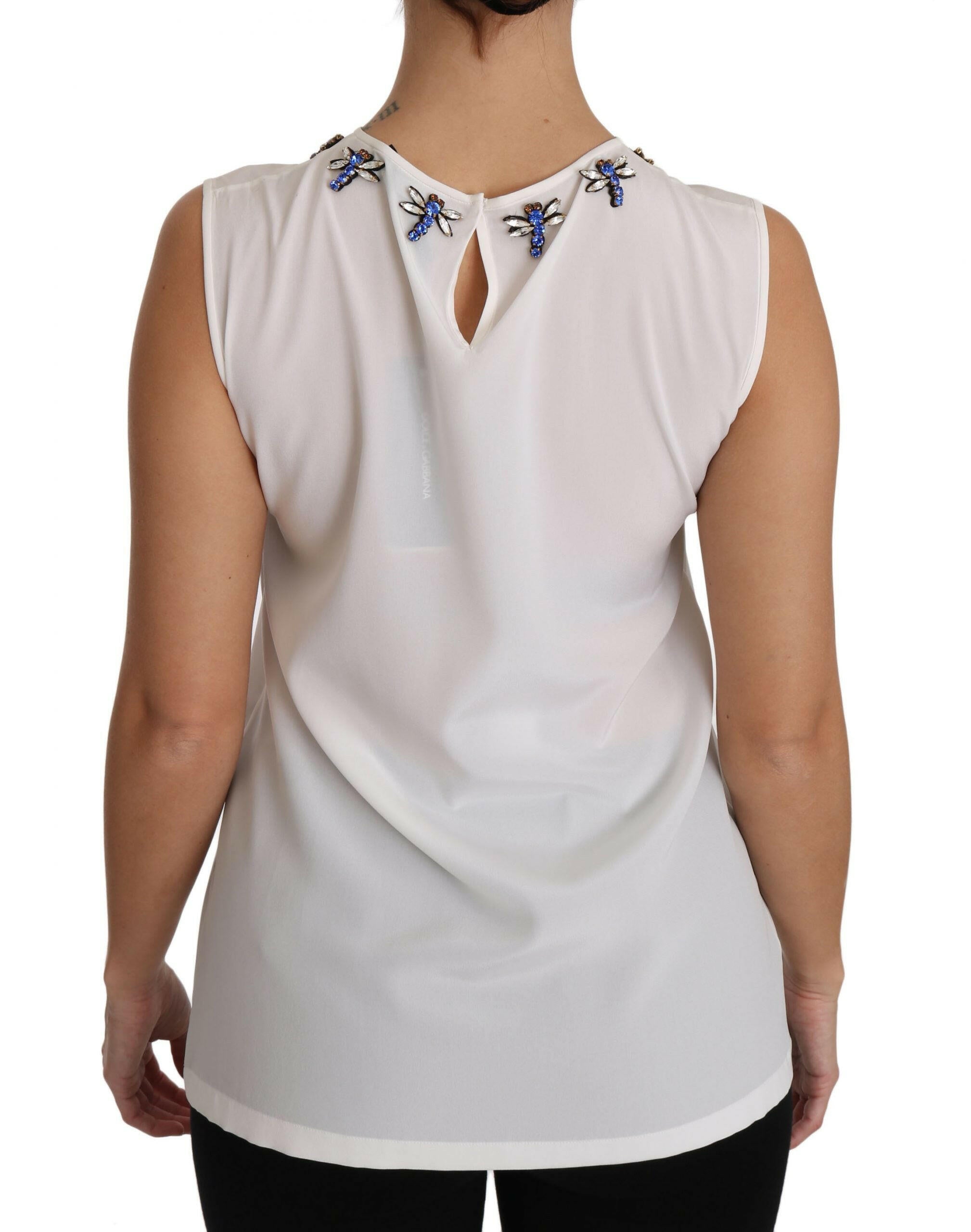 Dolce & Gabbana White Silk Embellished Crystal Dragonfly Top -   -  Dolce & Gabbana.