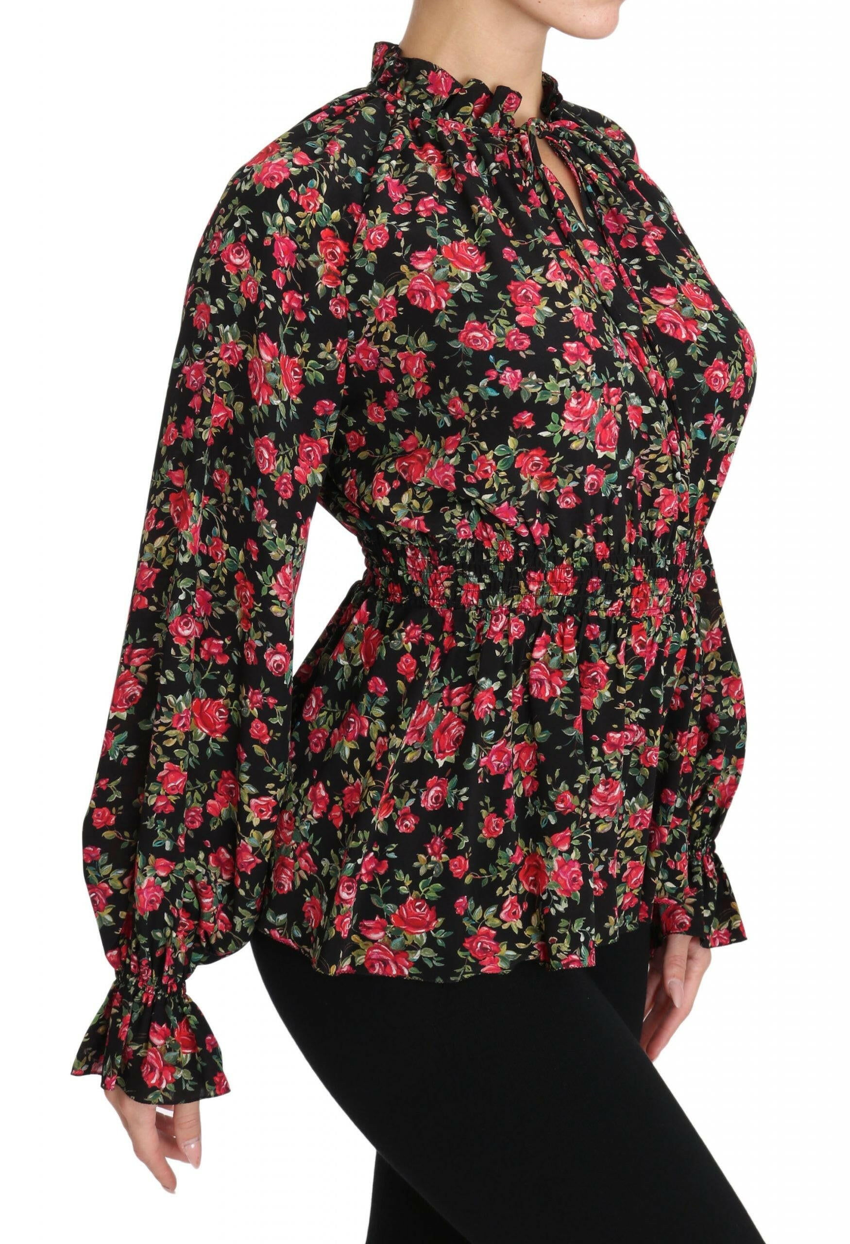 Dolce & Gabbana Black Rose Print Floral Shirt Top Blouse -   -  Dolce & Gabbana.