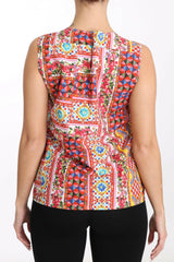 Dolce & Gabbana Carretto Print Pure Cotton Tank Top Floral Blouse -   -  Dolce & Gabbana.