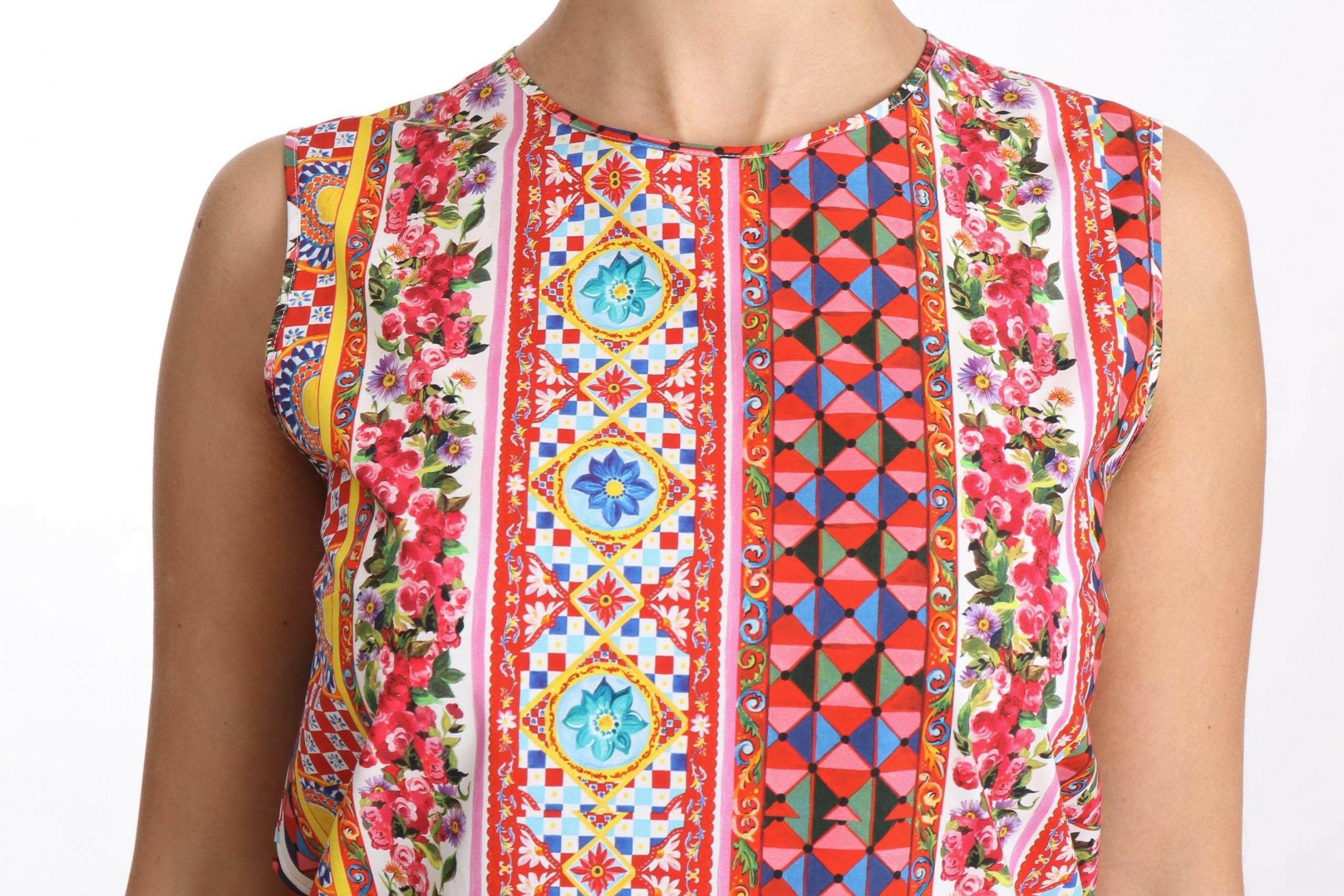 Dolce & Gabbana Carretto Print Pure Cotton Tank Top Floral Blouse -   -  Dolce & Gabbana.