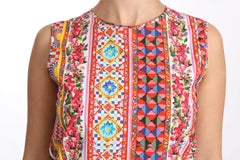 Dolce & Gabbana Carretto Print Pure Cotton Tank Top Floral Blouse -   -  Dolce & Gabbana.