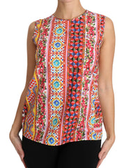 Dolce & Gabbana Carretto Print Pure Cotton Tank Top Floral Blouse -   -  Dolce & Gabbana.