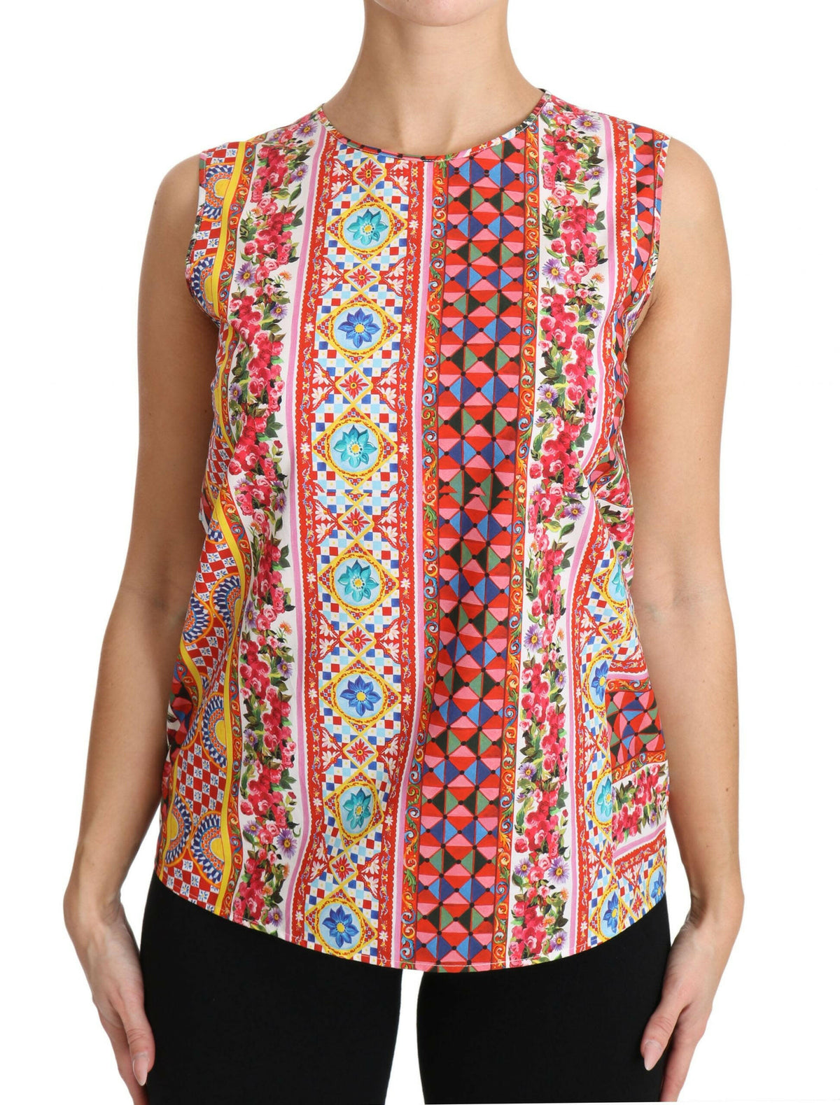 Dolce & Gabbana Carretto Print Pure Cotton Tank Top Floral Blouse -   -  Dolce & Gabbana.