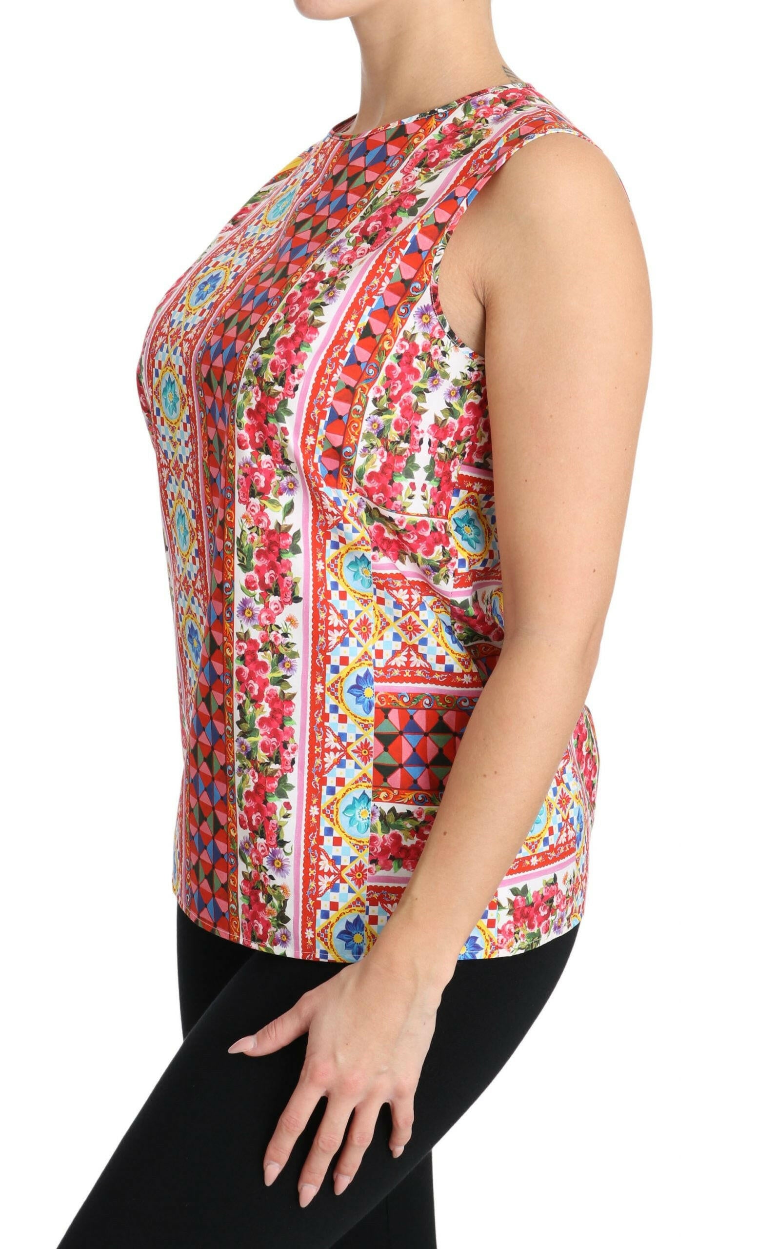 Dolce & Gabbana Carretto Print Pure Cotton Tank Top Floral Blouse -   -  Dolce & Gabbana.