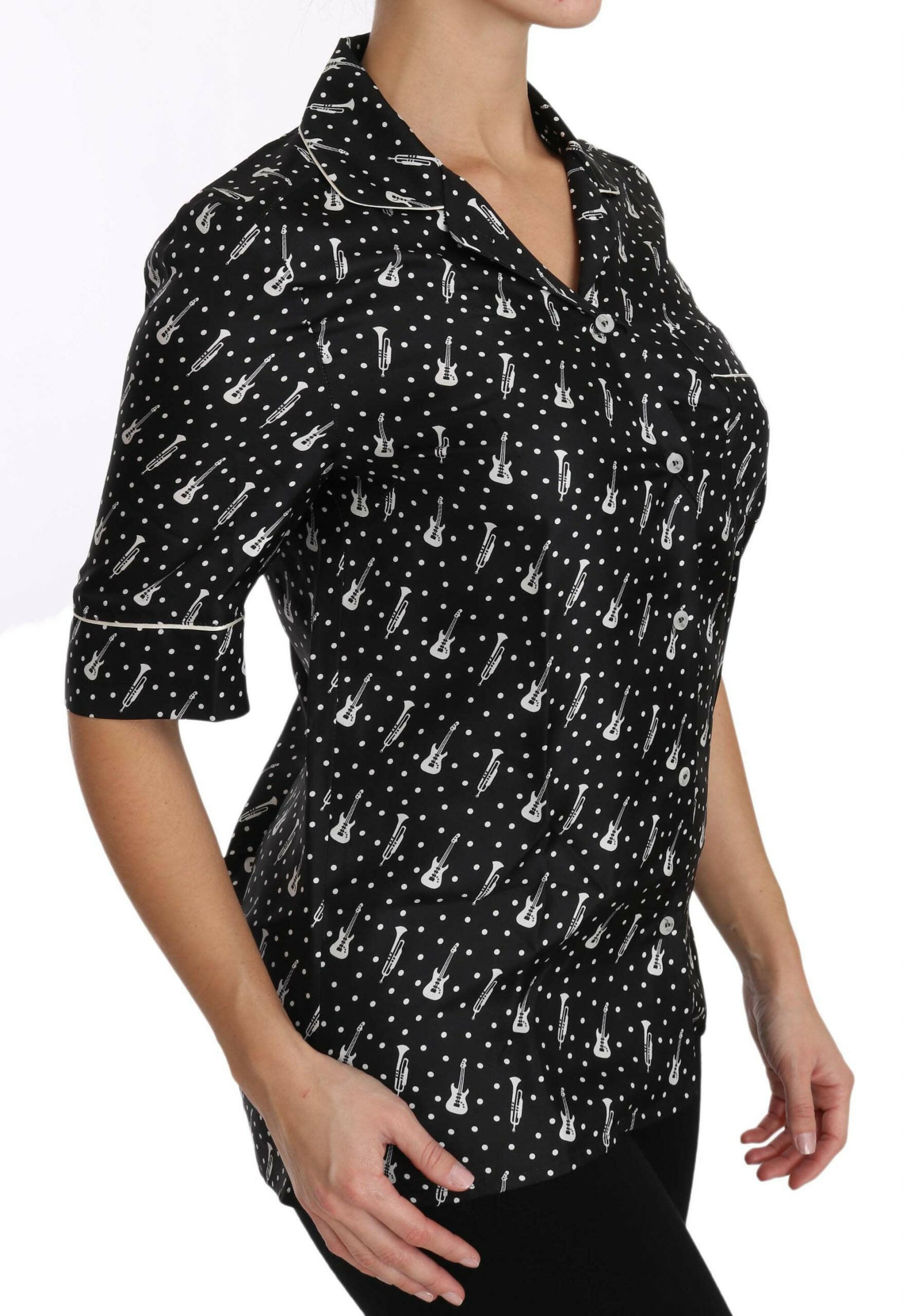 Dolce & Gabbana Black GuitarTrumpet Print Silk Shirt Top -   -  Dolce & Gabbana.