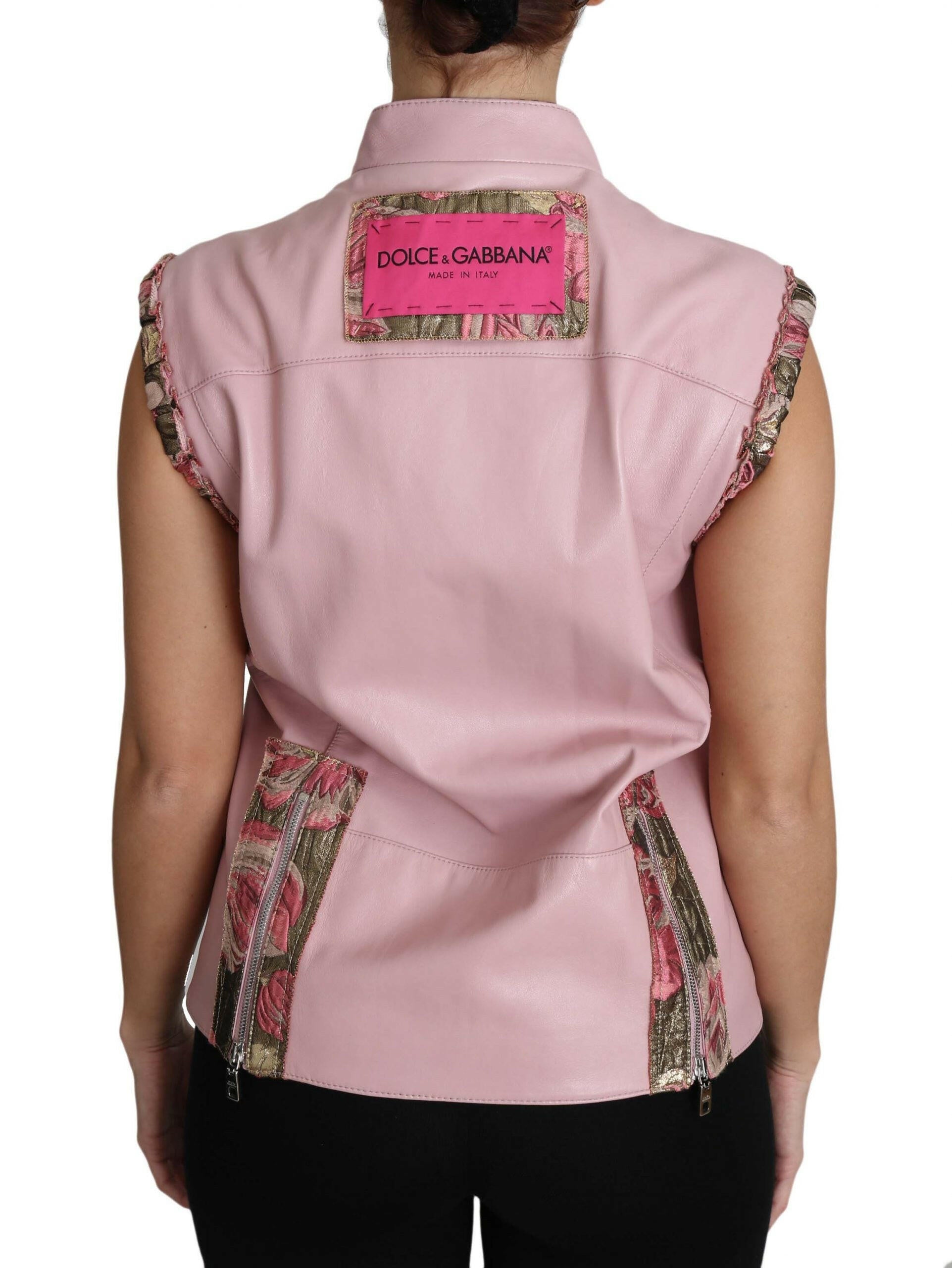 Dolce & Gabbana Pink Zippered Lamb Sleeveless Vest Leather Jacket -   -  Dolce & Gabbana.