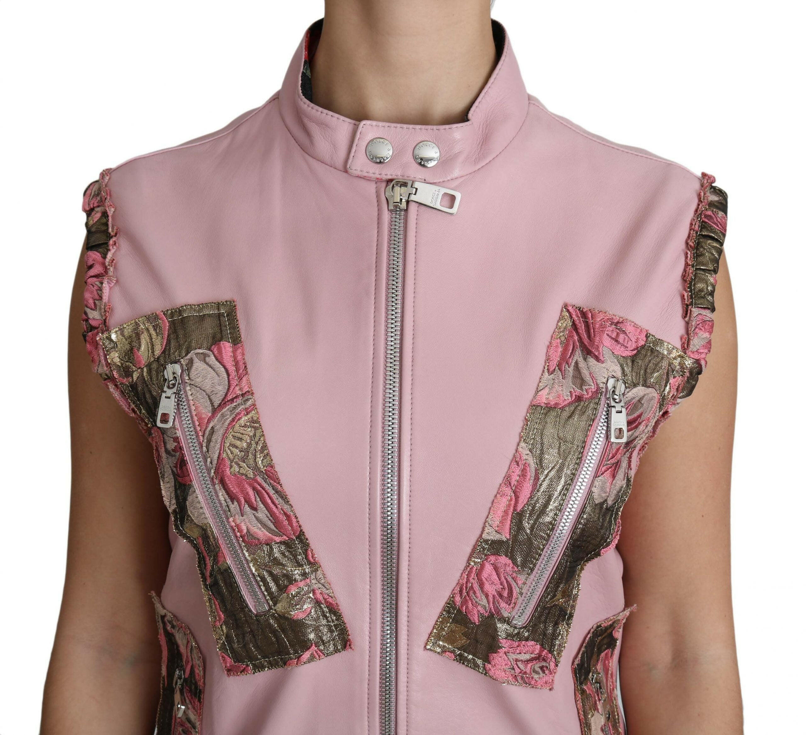 Dolce & Gabbana Pink Zippered Lamb Sleeveless Vest Leather Jacket -   -  Dolce & Gabbana.