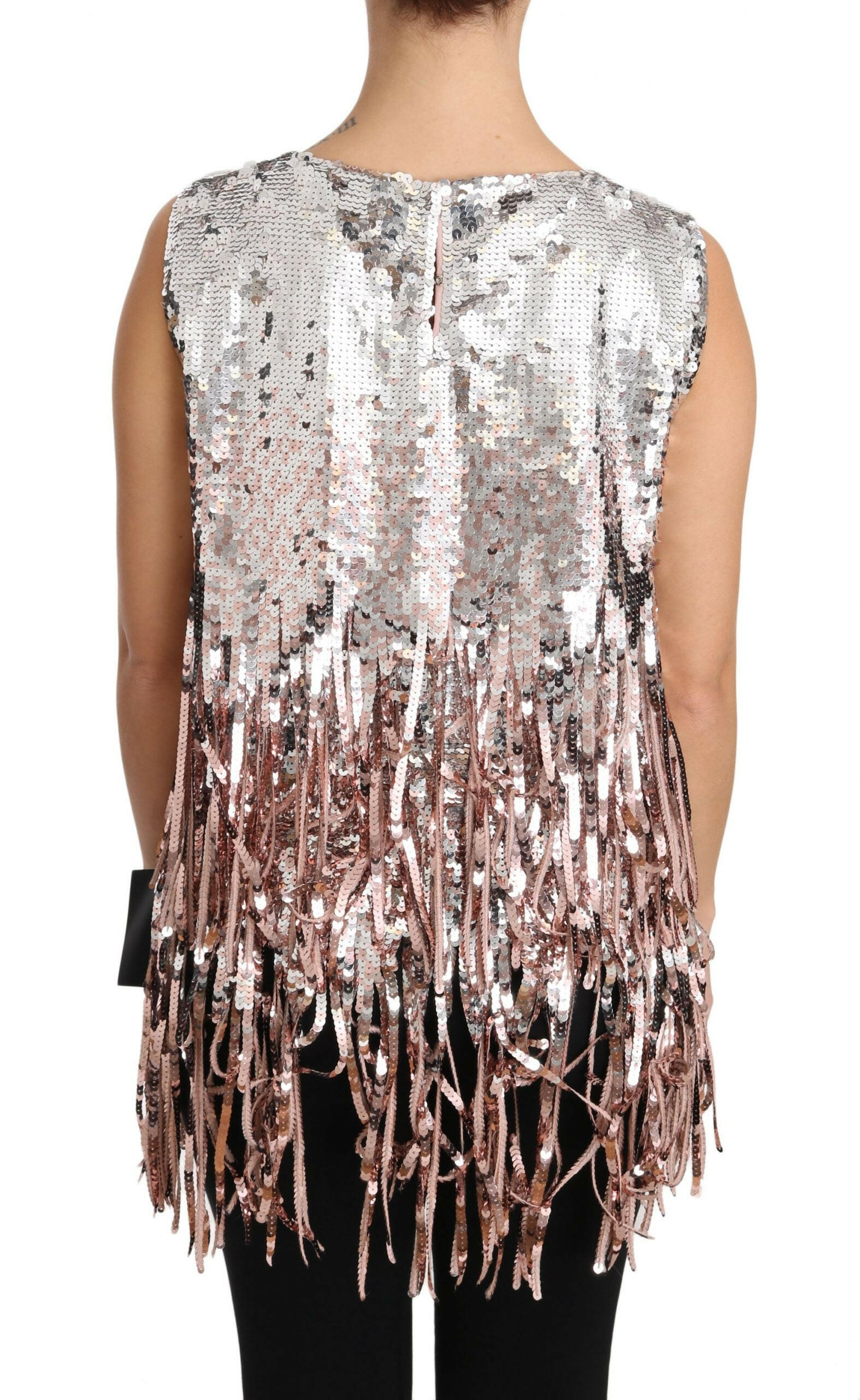 Dolce & Gabbana Golden Pink Sequined Fringe Tank Top -   -  Dolce & Gabbana.