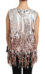 Dolce & Gabbana Golden Pink Sequined Fringe Tank Top -   -  Dolce & Gabbana.