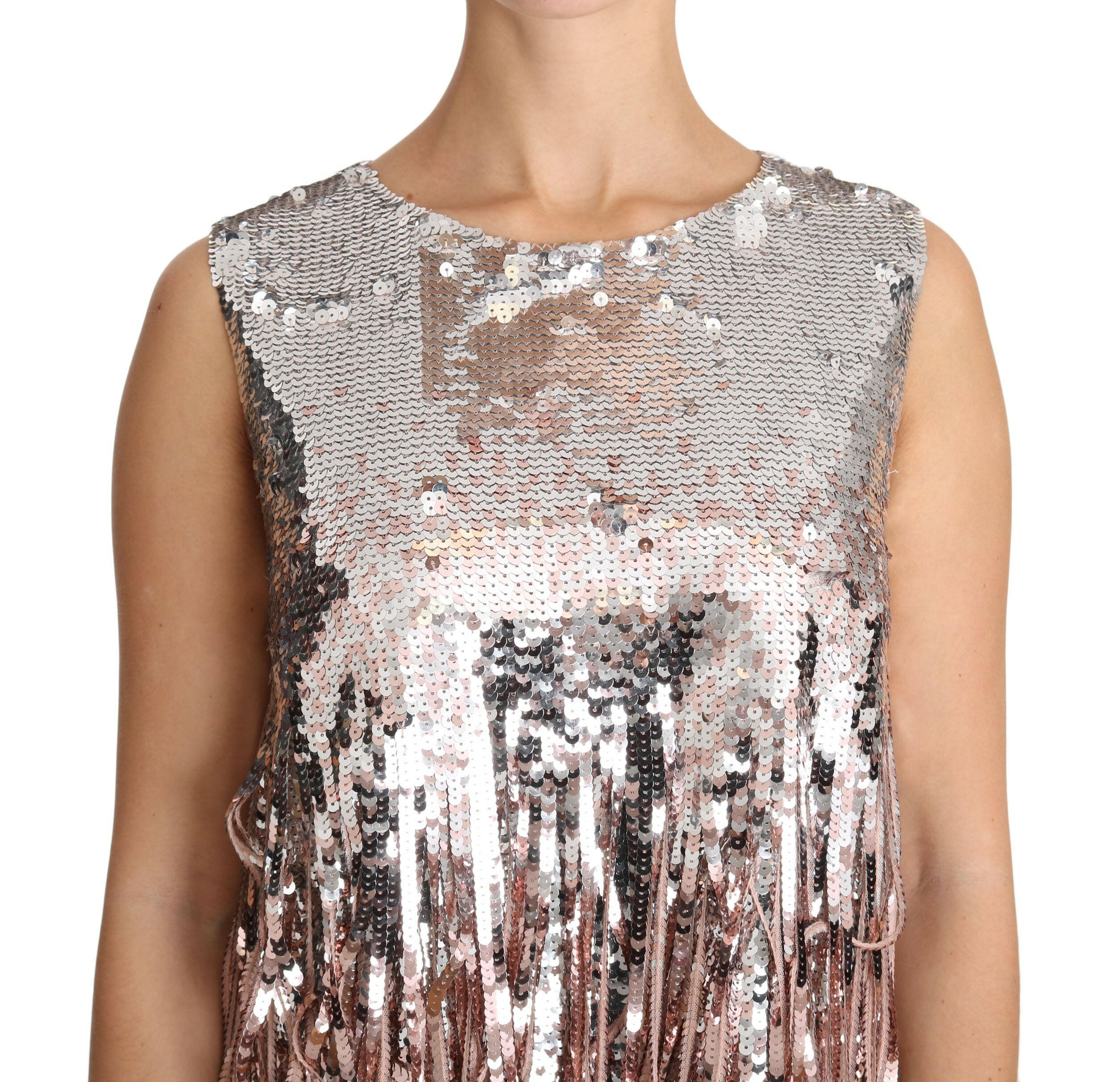 Dolce & Gabbana Golden Pink Sequined Fringe Tank Top -   -  Dolce & Gabbana.