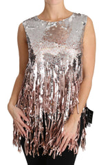 Dolce & Gabbana Golden Pink Sequined Fringe Tank Top -   -  Dolce & Gabbana.