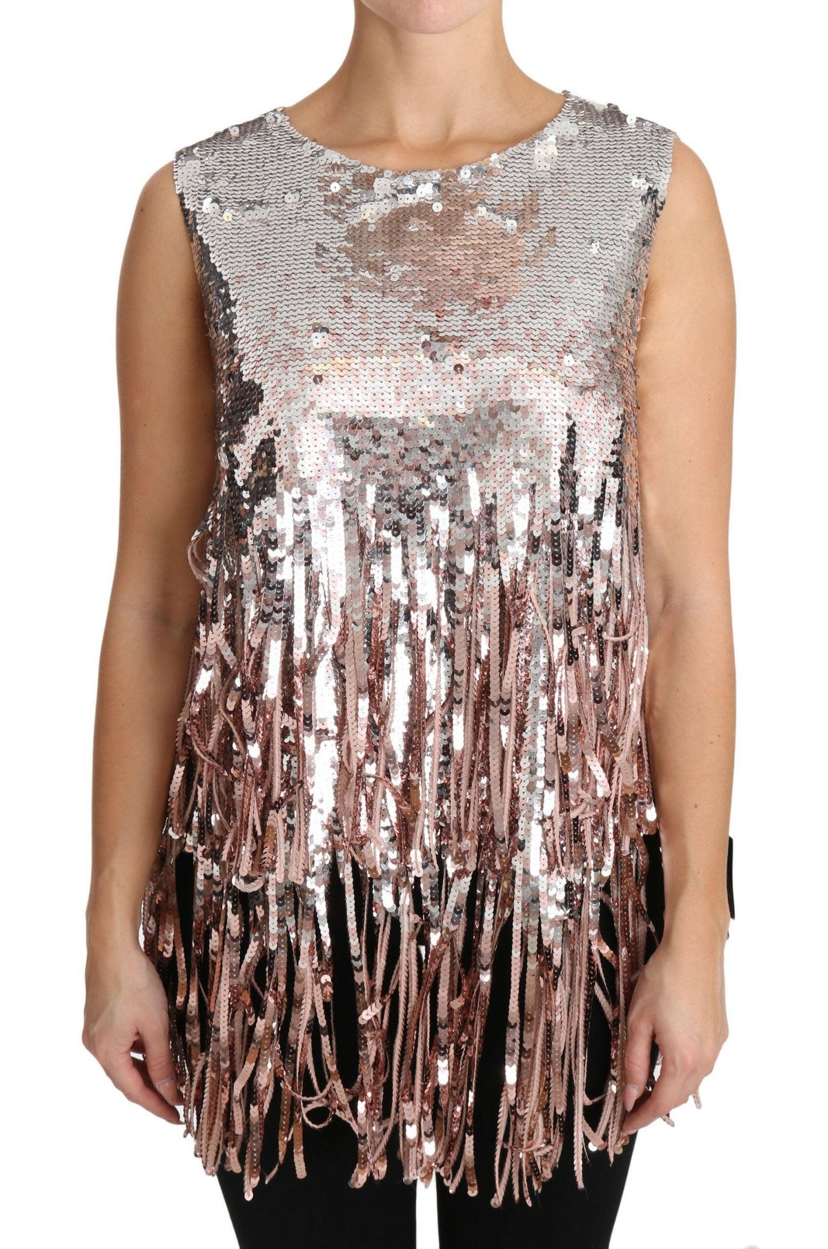 Dolce & Gabbana Golden Pink Sequined Fringe Tank Top -   -  Dolce & Gabbana.