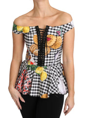 Dolce & Gabbana Black and White Corset Blouse Sicily Lemon Check Top -   -  Dolce & Gabbana.