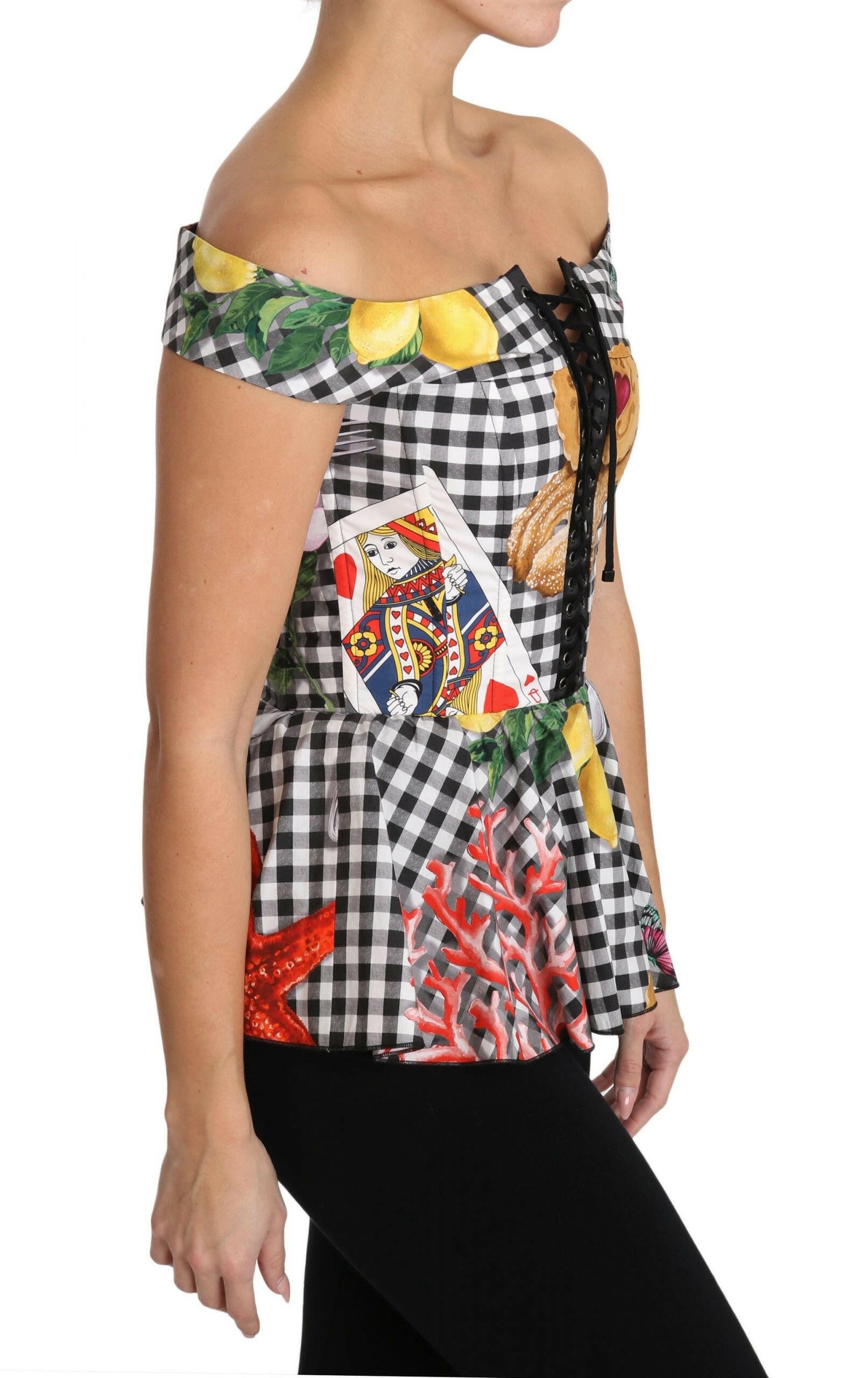 Dolce & Gabbana Black and White Corset Blouse Sicily Lemon Check Top -   -  Dolce & Gabbana.