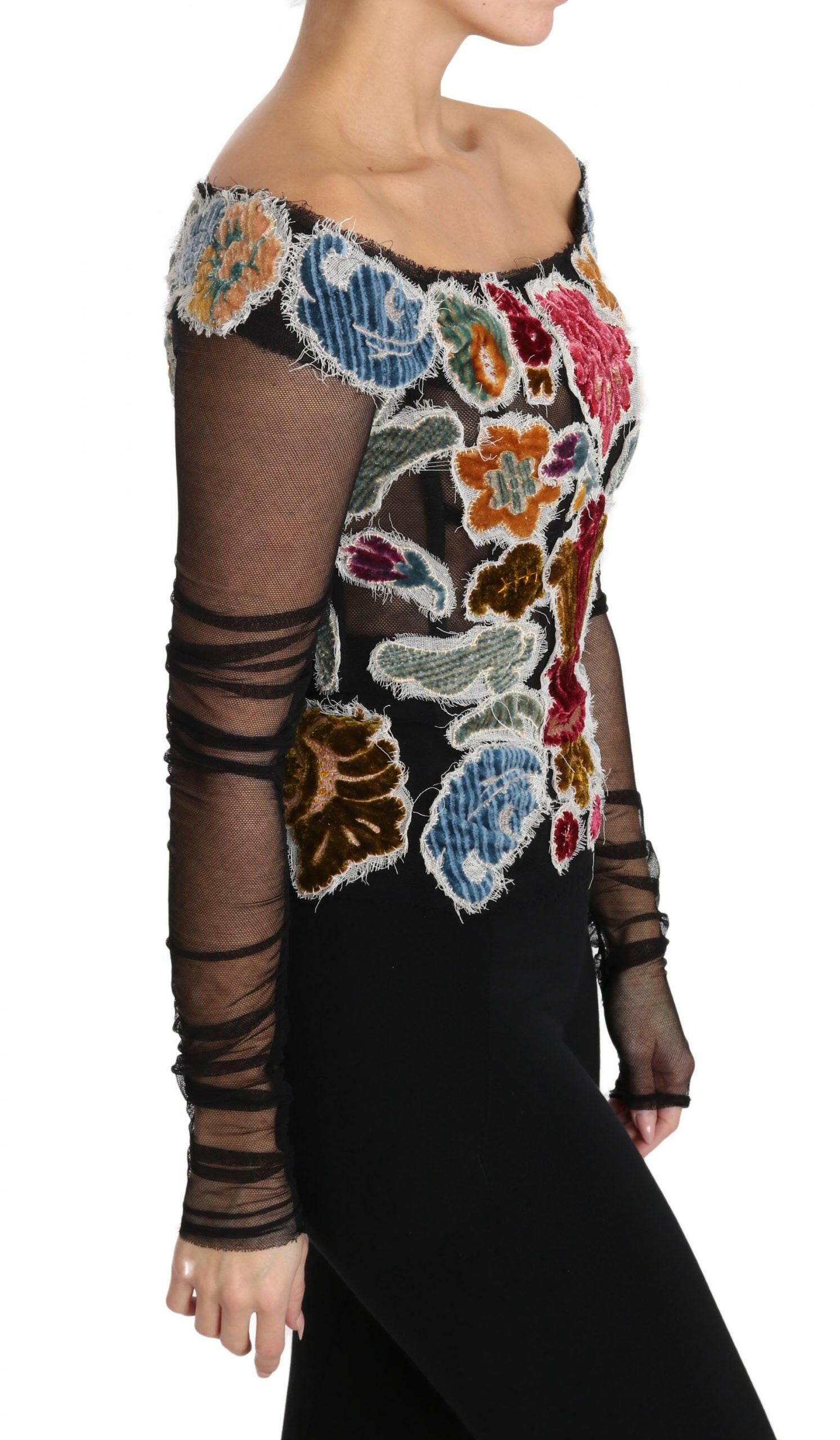 Dolce & Gabbana Black Floral Ricamo Top T-shirt Blouse -   -  Dolce & Gabbana.