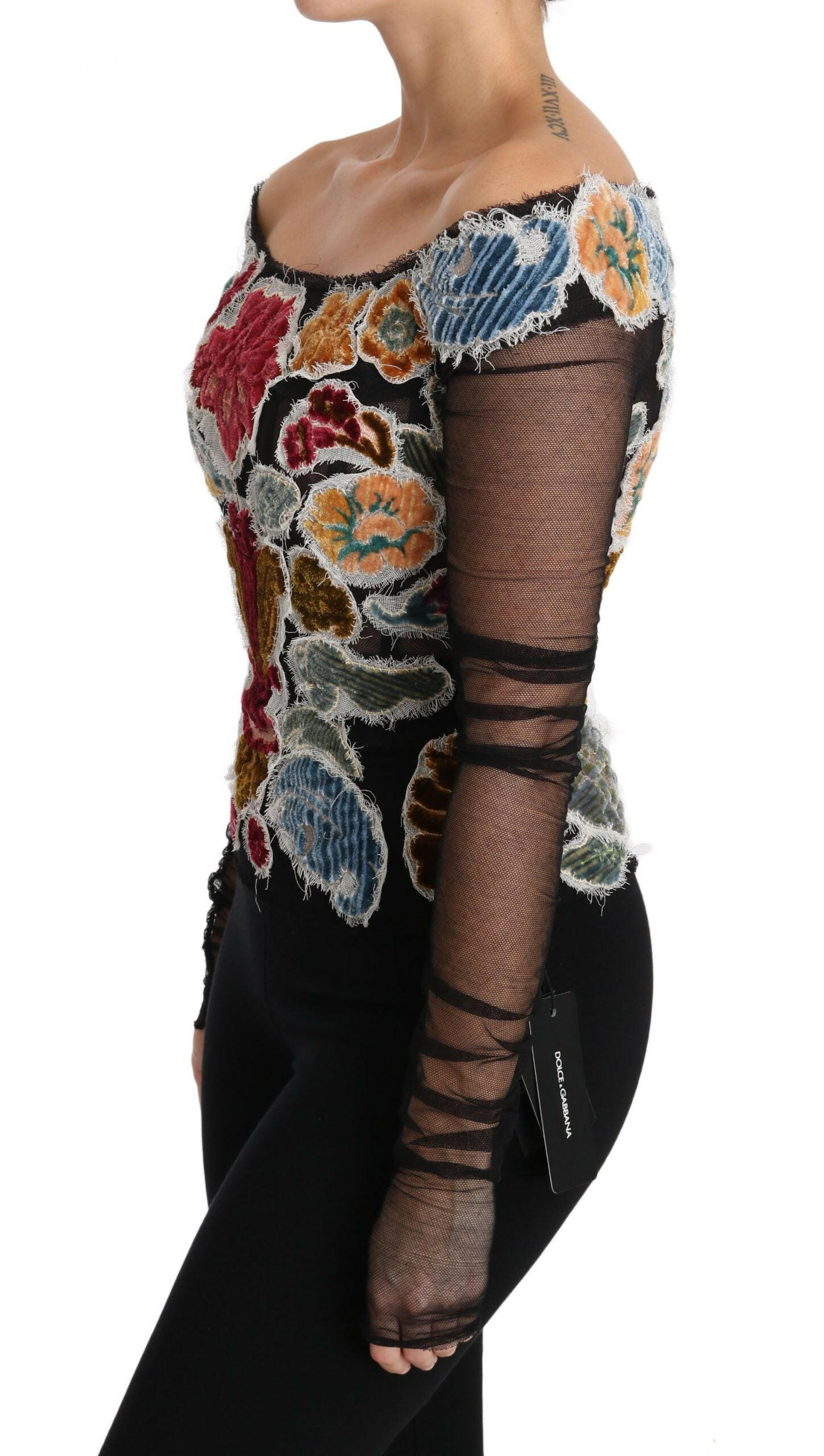 Dolce & Gabbana Black Floral Ricamo Top T-shirt Blouse -   -  Dolce & Gabbana.