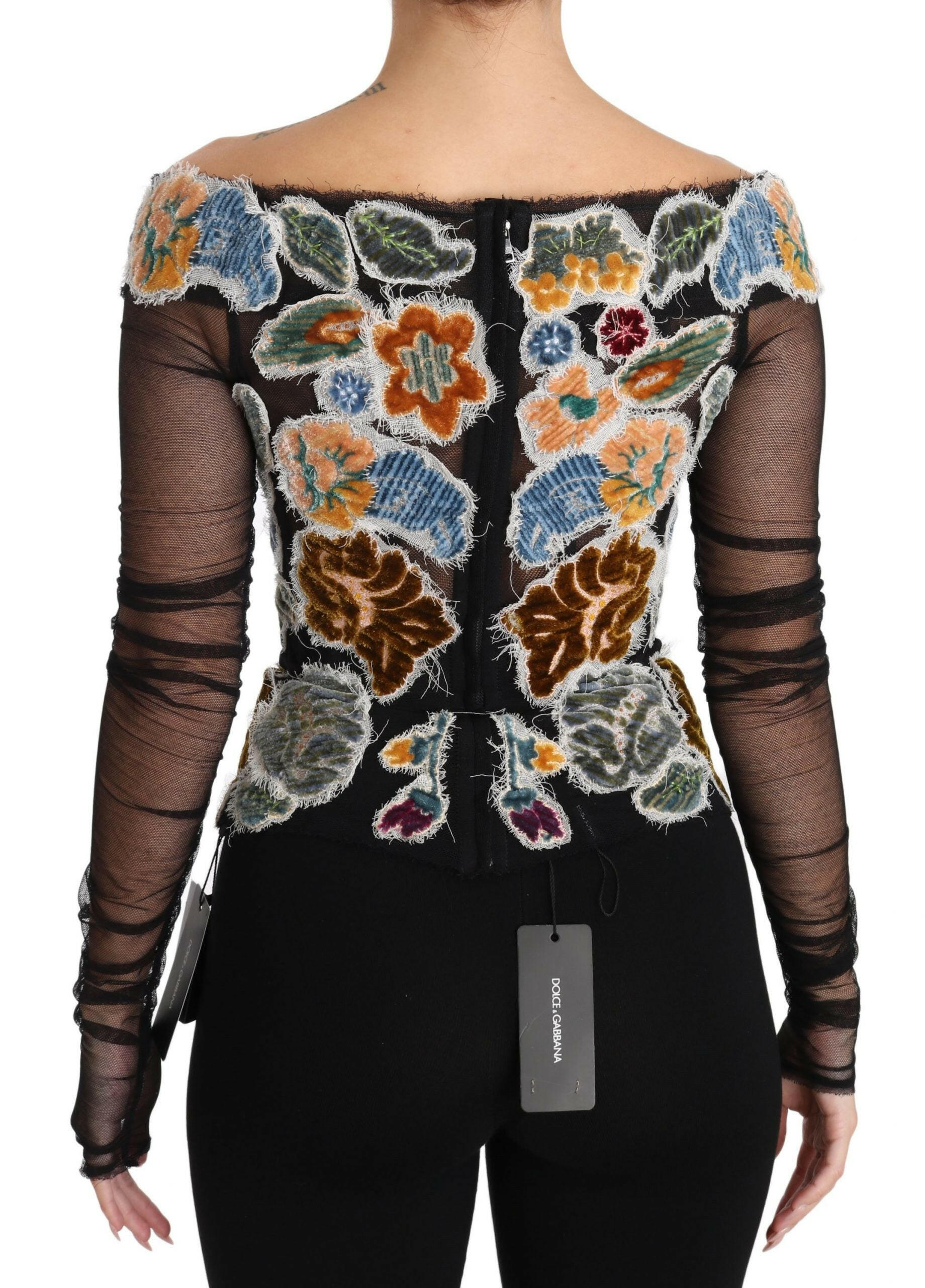 Dolce & Gabbana Black Floral Ricamo Top T-shirt Blouse -   -  Dolce & Gabbana.