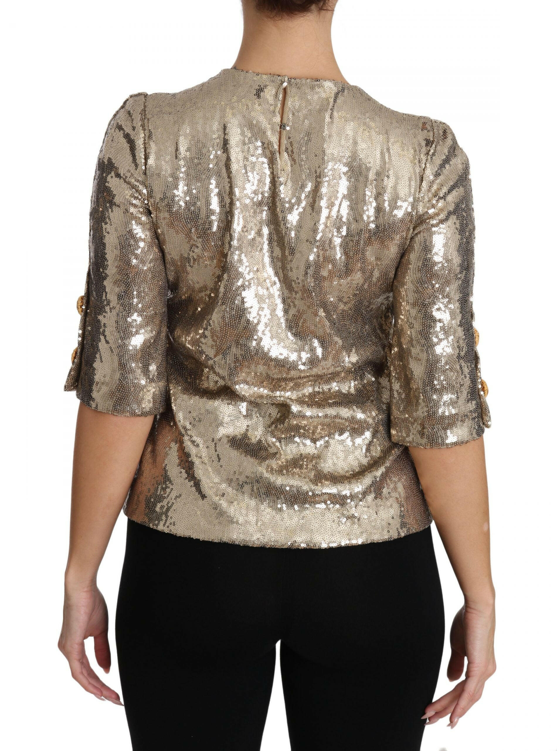 Dolce & Gabbana Gold Sequined Parrot Crystal Blouse -   -  Dolce & Gabbana.