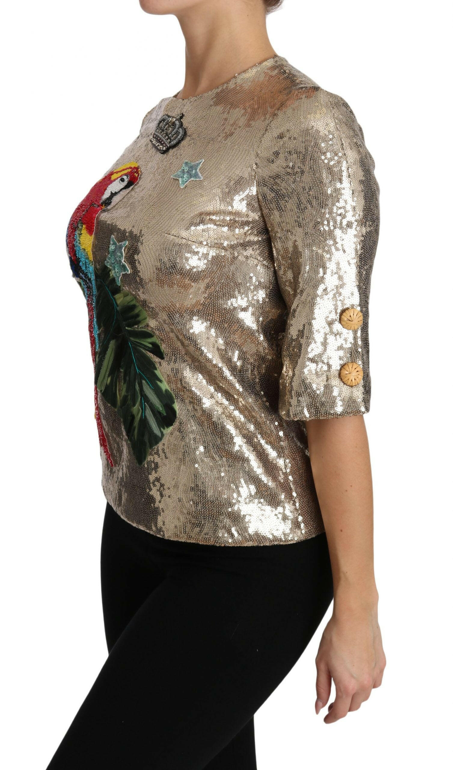 Dolce & Gabbana Gold Sequined Parrot Crystal Blouse -   -  Dolce & Gabbana.