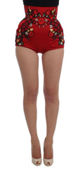 Dolce & Gabbana Red Silk Crystal Roses Shorts -   -  Dolce & Gabbana.