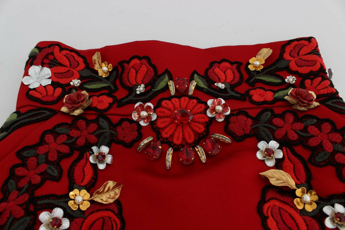 Dolce & Gabbana Red Silk Crystal Roses Shorts -   -  Dolce & Gabbana.